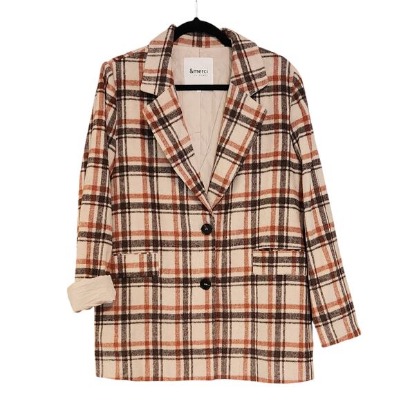 &merci Jackets & Blazers - &merci Barn Coat Super Soft Plaid Jacket, Pea Coat style, 2 button Shacket Sz M